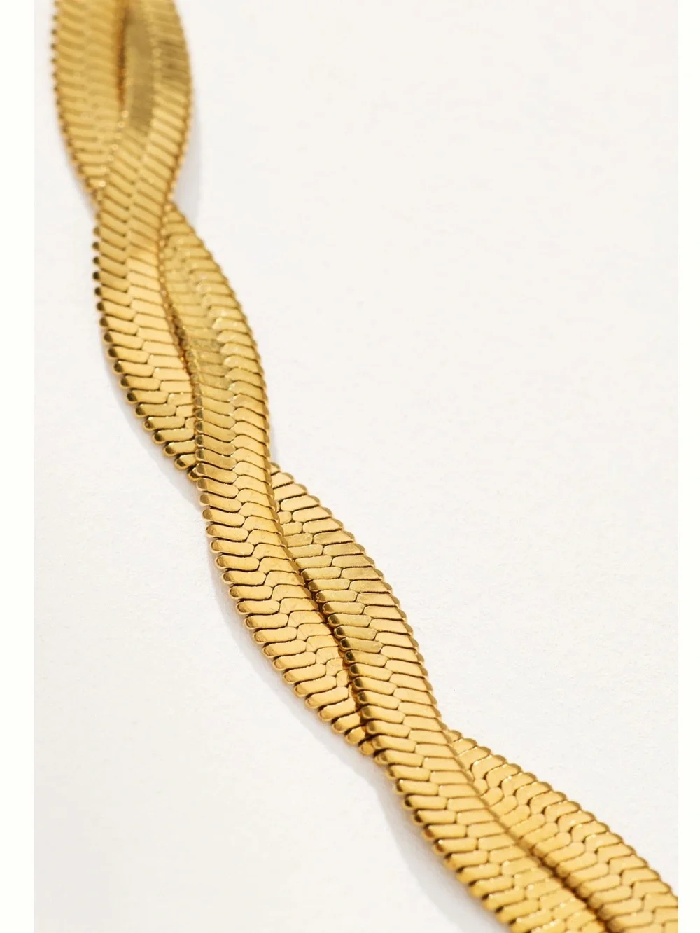Anthropologie Water Resistant Chain Necklace Herringbone Rope New Gold Color 17”